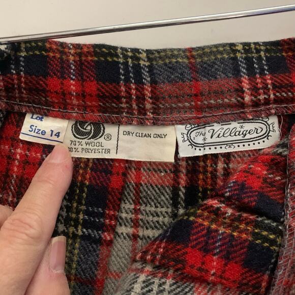 The Villager Skirt Vintage Mini Pleated Tartan Schoolgirl‎ Wool Raw Hem Side Zip - Picture 9 of 11